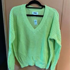 Pink Victoria’s Secret boyfriend knit sweater Sz small Lime Green Oversized new